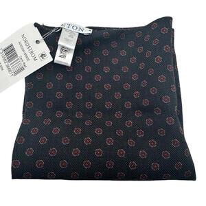 Eton Wool Pocket Square Paisley Geometric Dark Red Navy 13" x 13"